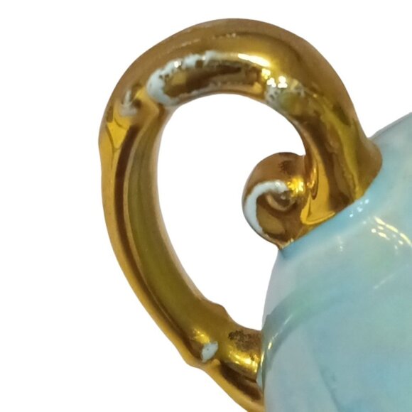 Vintage Lusterware Iridescent Duck‎ Egg Blue 22k Gold Trim Lidded Sugar Bowl - Picture 13 of 14